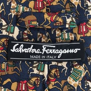 Salvatore Ferragamo vintage navy silk horses print tie